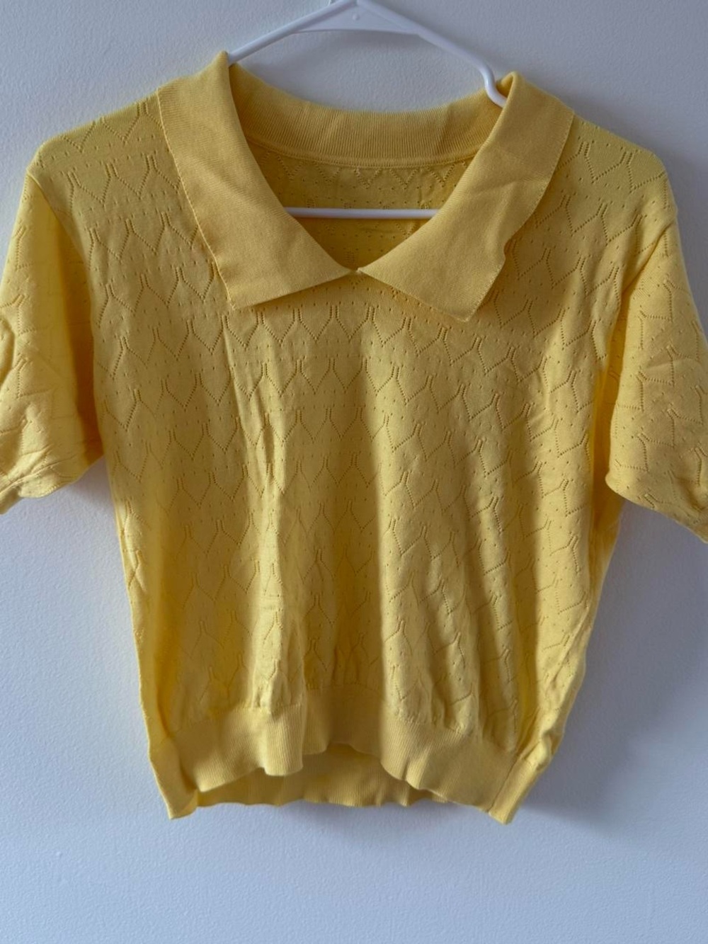 Zara Pointelle Knit Yellow Polo Top